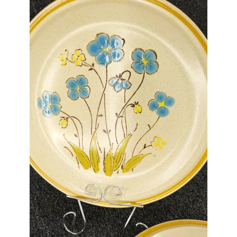 3 pcs Hearthside Dinner Plates Cream Blue Highland Flowers Garden Festival Japan